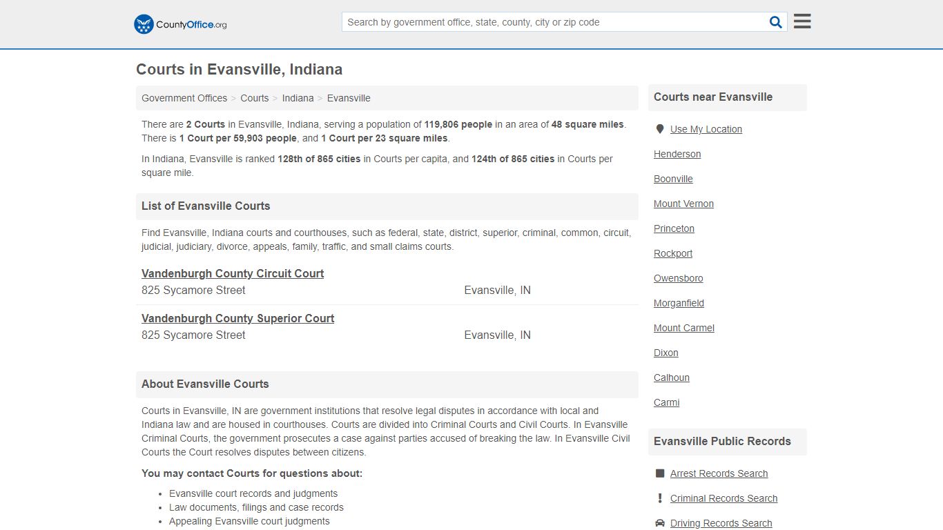 Courts - Evansville, IN (Court Records & Calendars)